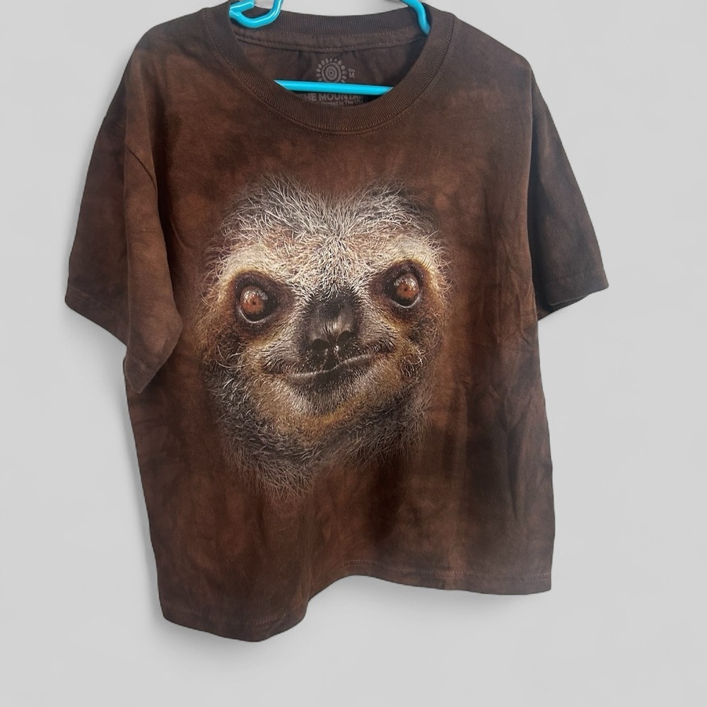 The Mountain brown tie dye sloth face nature animal graphic unisex tee Medium